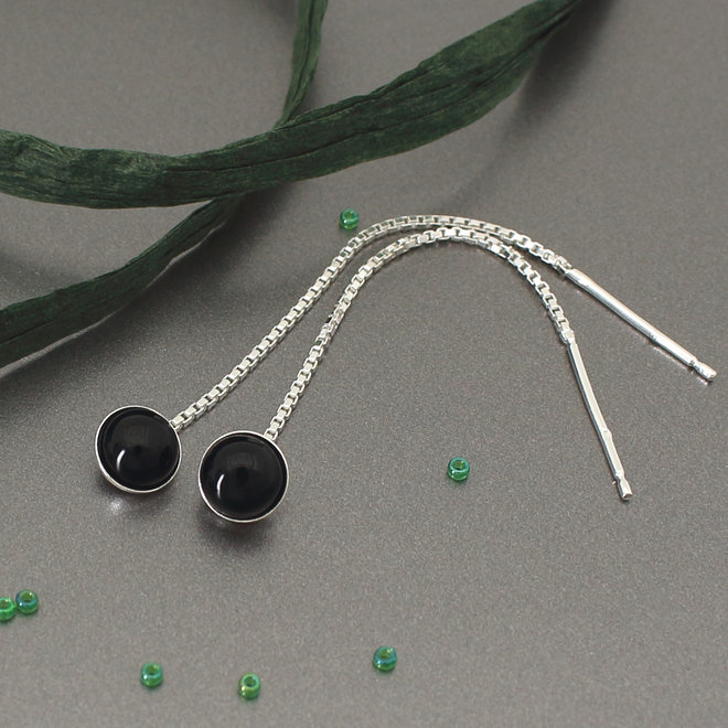 Earrings threaders black onyx cabochon - sterling silver - ARLIZI 2131 - Joy
