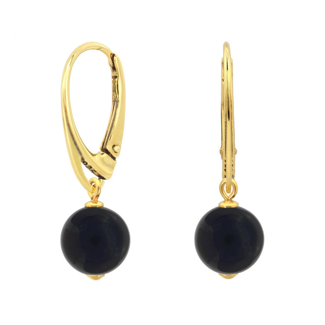 Ohrringe Schwarz Onyx Anhänger vergoldet - 2145