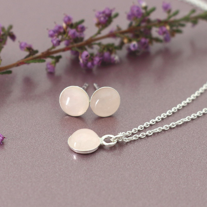 Necklace rose quartz cabochon pendant - sterling silver - ARLIZI 2136 - Joy