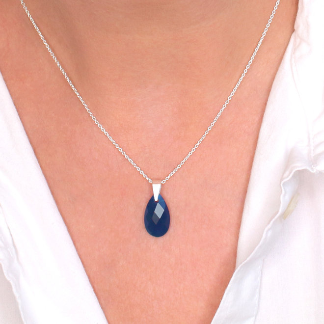 Halskette Blau Onyx Tropfen Anhänger - Sterling Silber - ARLIZI 2159 - Romy