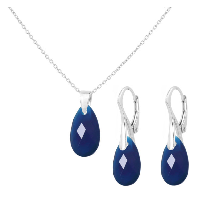 Schmuck Set Blau Onyx Tropfen Sterling Silber - 2161