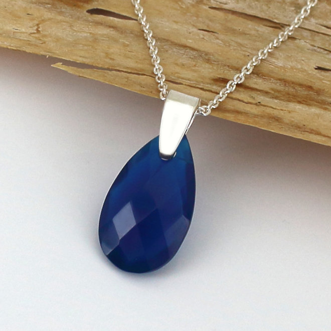 Necklace blue onyx drop pendant - sterling silver - ARLIZI 2159 - Romy
