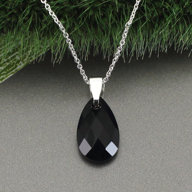 Halskette Schwarz Onyx Tropfen Anhänger - Sterling Silber - ARLIZI 2175 - Romy