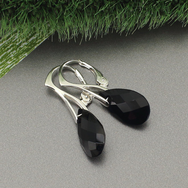 Oorbellen zwart onyx druppel hanger - sterling zilver - ARLIZI 2176 - Romy