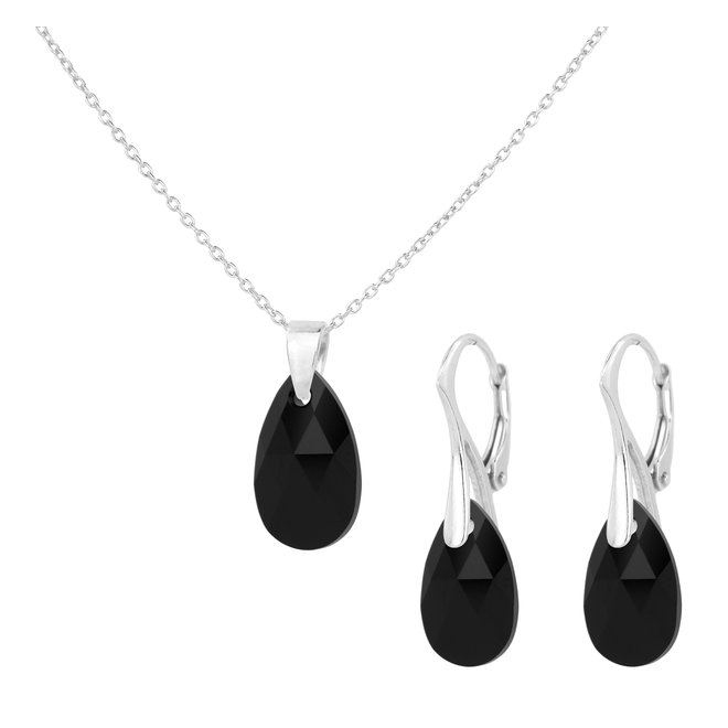 Schmuck Set Schwarz Onyx Tropfen Sterling Silber - 2177