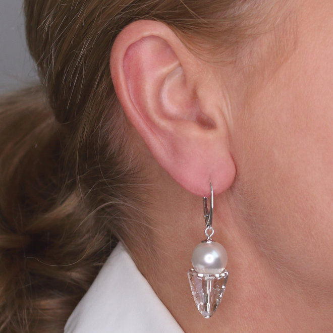 Ohrringe weiß Swarovski Perle und Kristall - Sterling Silber - ARLIZI 2186 - Kate