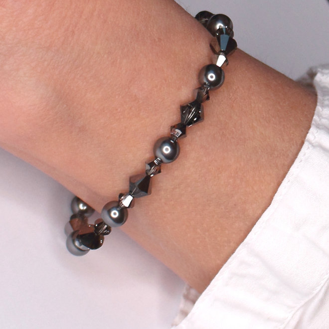 Armband anthrazit Swarovski Perle Kristall - Sterling Silber - ARLIZI 2192 - Grace