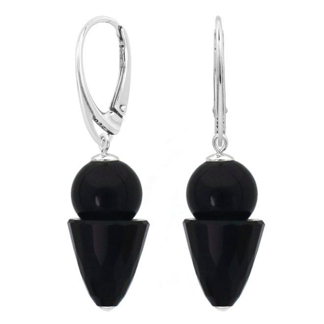 Ohrringe schwarz Perle und Kristall - Sterling Silber - 2187