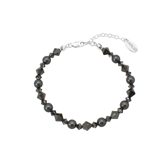 Bracelet pearls crystal anthracite sterling silver - 2192
