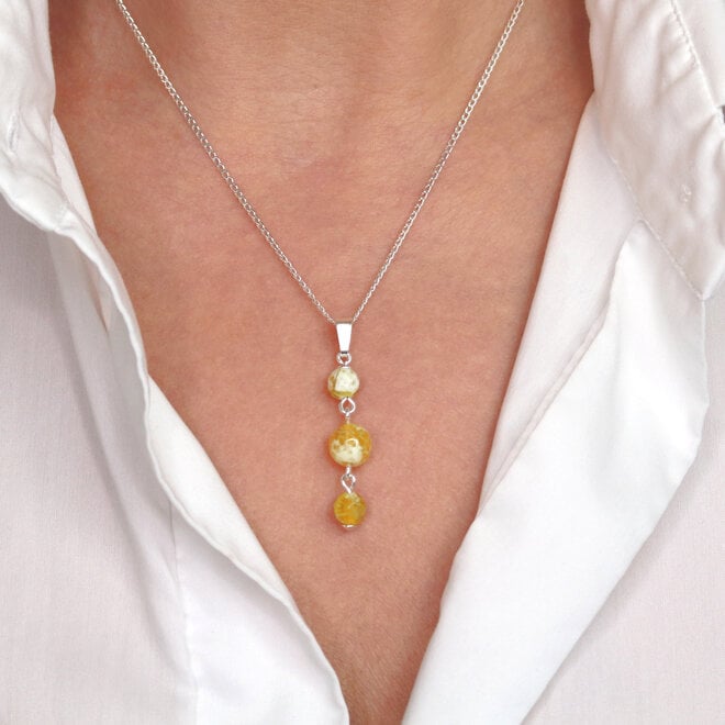 Halskette Gelb Feuerachat Perlen Anhänger - Sterling Silber - ARLIZI 2240 - Amelie