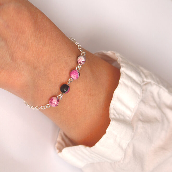 Armband roze vuuragaat kralen - sterling zilver - ARLIZI 2243 - Amelie