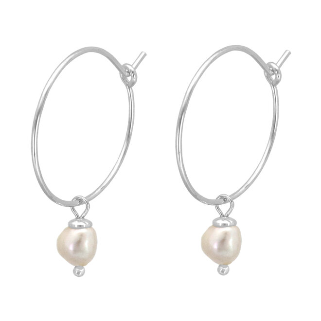 Ohrringe weiße Perle Anhänger Kreolen - Sterling Silber - ARLIZI 2228 - Coraline