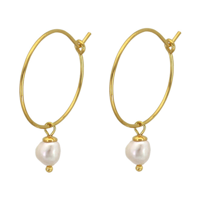 Ohrringe weiße Perle Anhänger Kreolen - Sterling Silber vergoldet - ARLIZI 2231 - Coraline