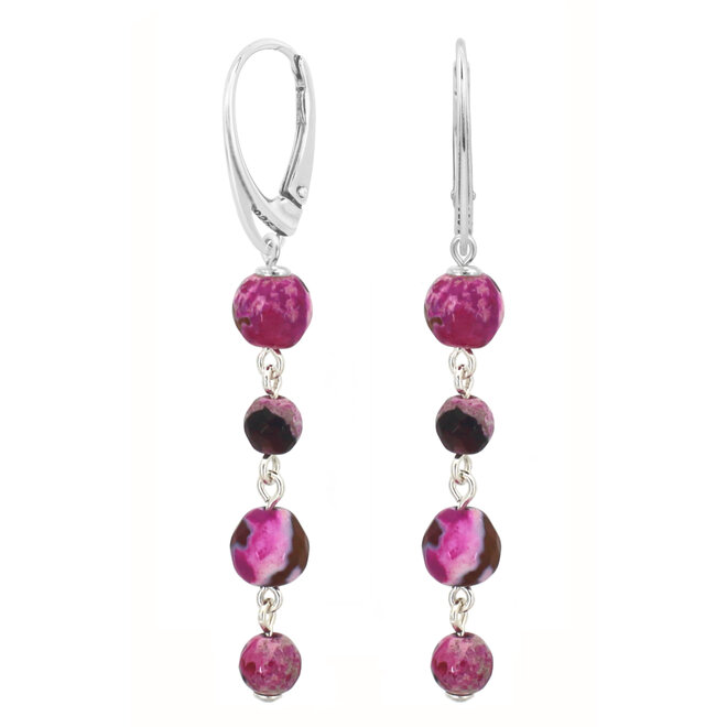 Earrings pink agate sterling silver - 2242