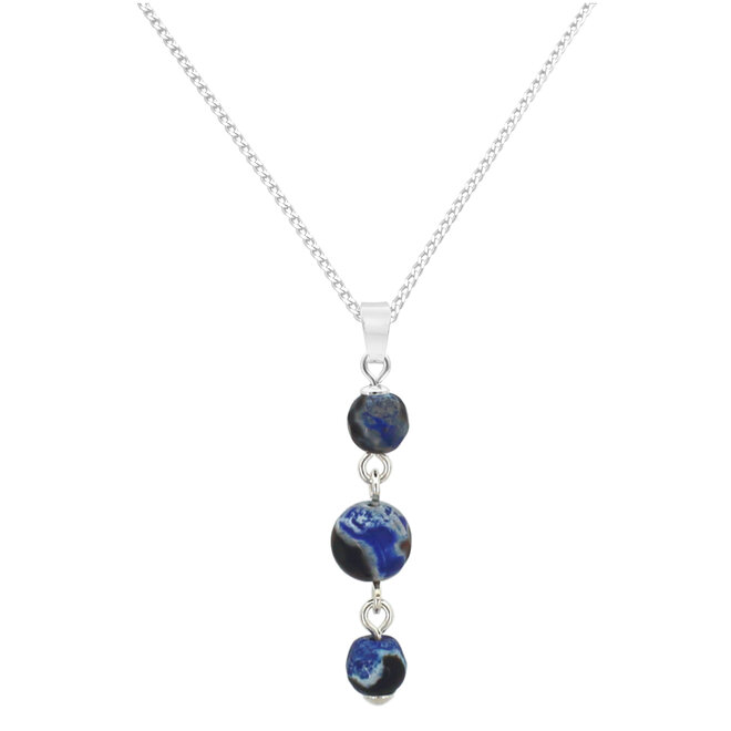 Necklace blue agate pendant silver - 2236