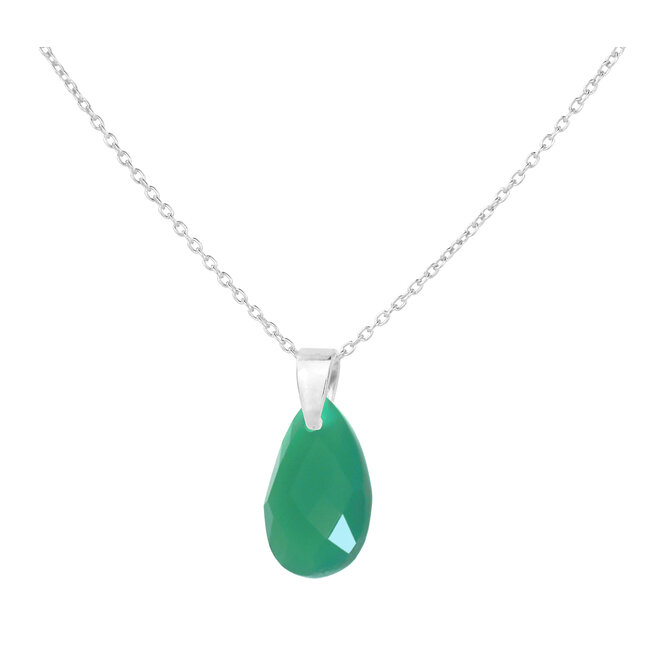 Ketting groen onyx druppel sterling zilver - 2097