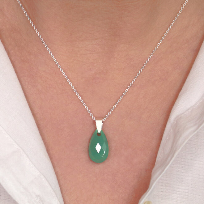Halskette grüner Onyx Tropfen Anhänger - Sterling Silber - ARLIZI 2097 - Romy