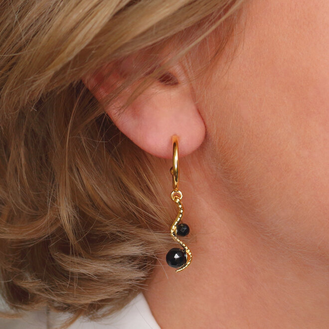 Oorbellen oorringen zwarte onyx slang hanger - verguld - ARLIZI 2266 - Cleo