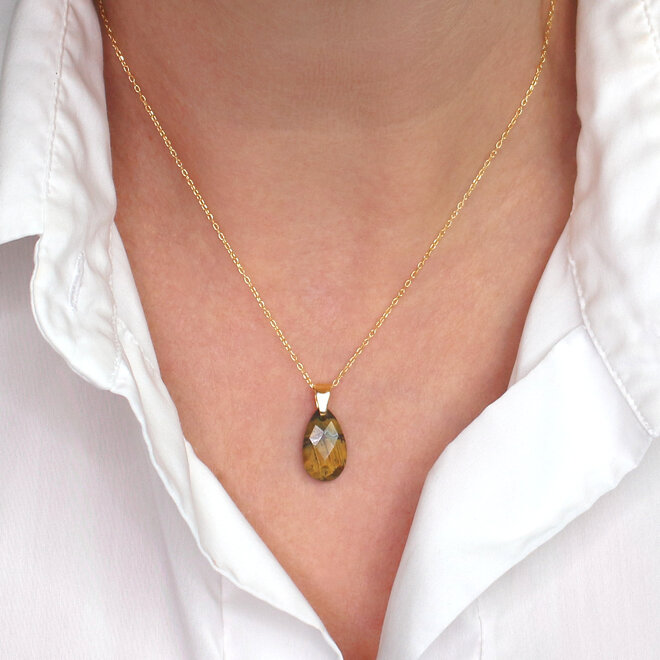 Ketting tijgeroog edelsteen druppel hanger - verguld - ARLIZI 2256 - Romy