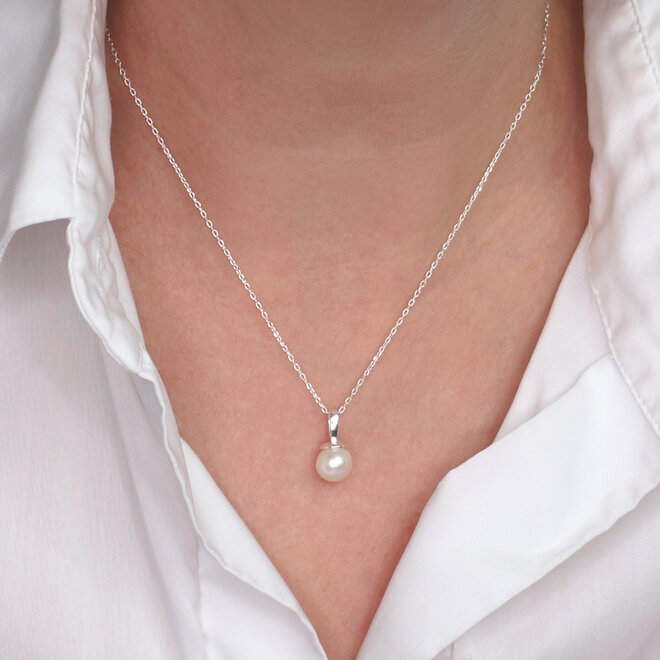 Halskette Weiß Süßwasserperle Anhänger - Sterling Silber - ARLIZI 2268 - Coraline