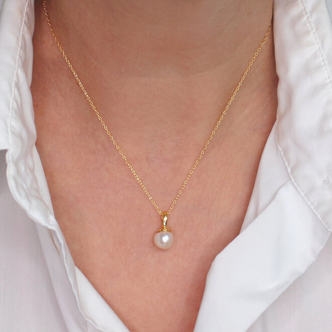Halskette Weiß Süßwasserperle Anhänger - Sterling Silber vergoldet - ARLIZI 2270 - Coraline