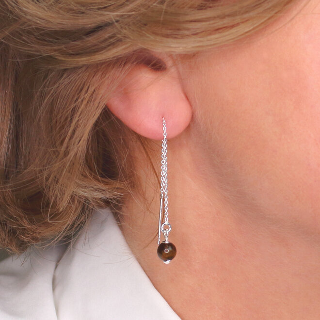 Earrings pull through tiger eye - sterling silver - ARLIZI 2271 - Amelie