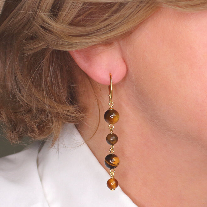 Ohrringe Tigerauge Perlen - Sterling Silber vergoldet - ARLIZI 2275 - Amelie
