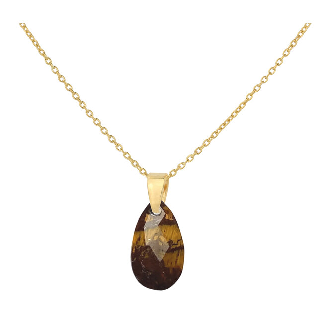 Necklace tiger eye pendant gold plated - 2256