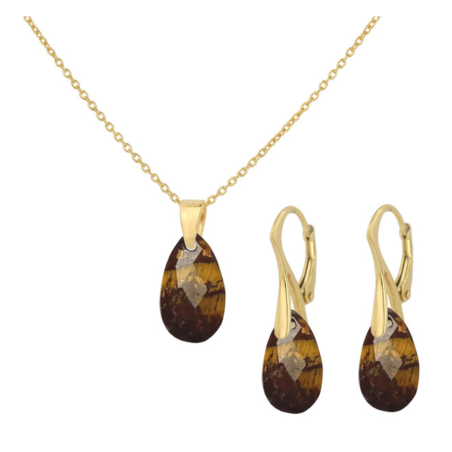 Sieraden set tijgeroog edelsteen druppel hanger -verguld - ARLIZI 2258 - Romy