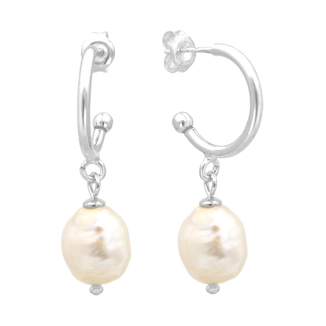 Earrings cream fresh water pearl pendant - sterling silver - ARLIZI 2259 - Coraline