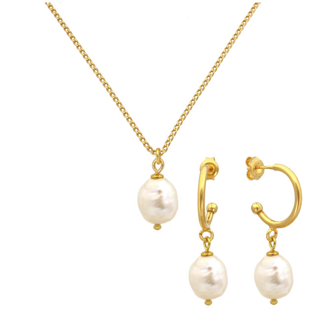 Schmuck Geschenk Set creme Süßwasserperle Anhänger - vergoldet - ARLIZI 2264 - Coraline