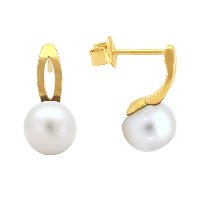 Earrings white pearl studs gold plated - 2269