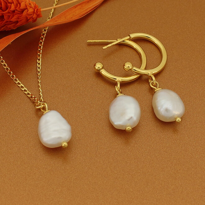 Schmuck Geschenk Set creme Süßwasserperle Anhänger - vergoldet - ARLIZI 2264 - Coraline