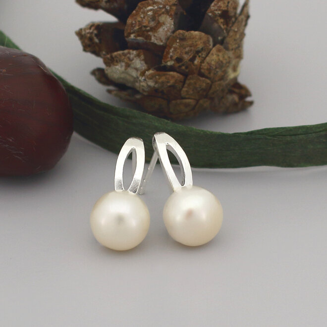 Earrings white freshwater pearl ear studs - sterling silver - ARLIZI 2267 - Coraline