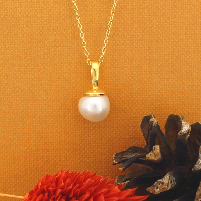 Necklace white freshwater pearl pendant - gold plated - ARLIZI 2270 - Coraline