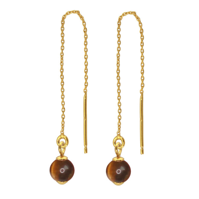 Earrings pull through tiger eye gemstone bead - gold plated - ARLIZI 2274 - Amelie