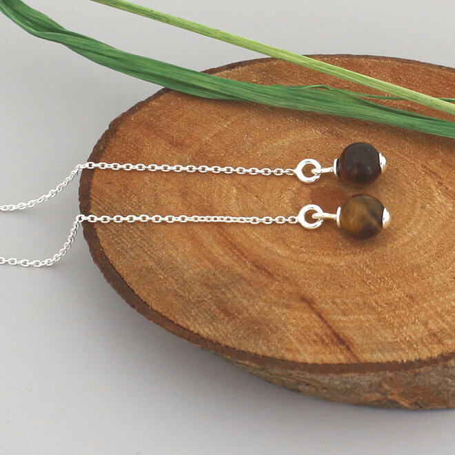 Earrings pull through tiger eye - sterling silver - ARLIZI 2271 - Amelie