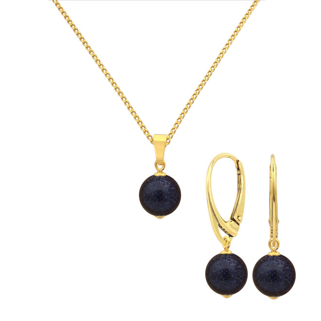 Schmuck Set Blau Goldstein 925 Silber vergoldet - 2079