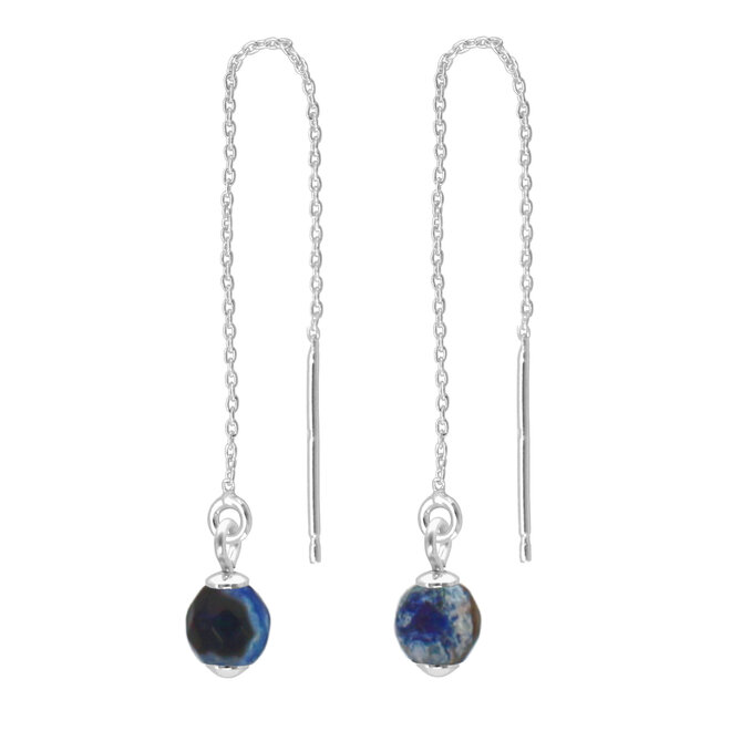 Doortrekoorbellen blauw agaat zilver - 2233