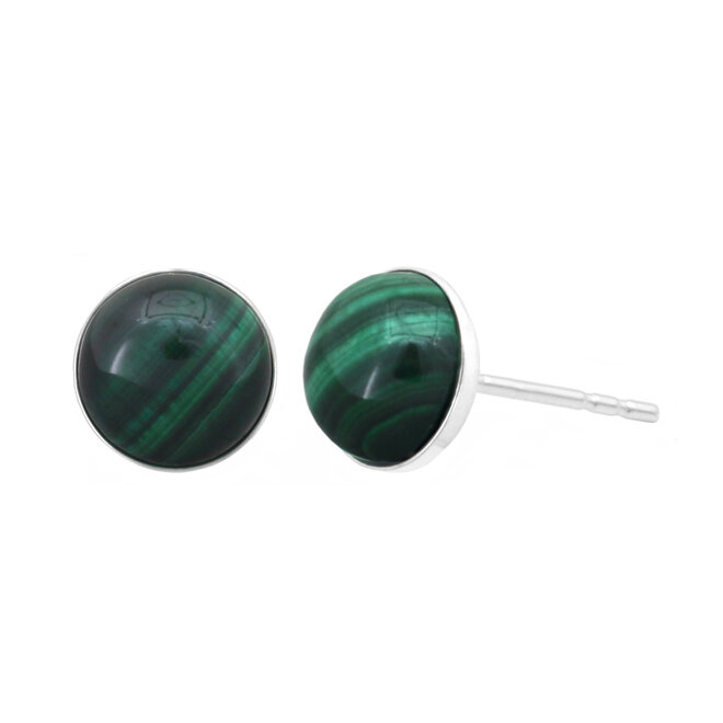 Oorbellen groen malachiet cabochon oorstekers - sterling zilver - ARLIZI 2178 - Verde