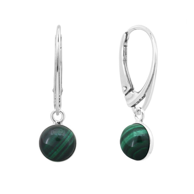 Earrings green malachite - sterling silver - 2179