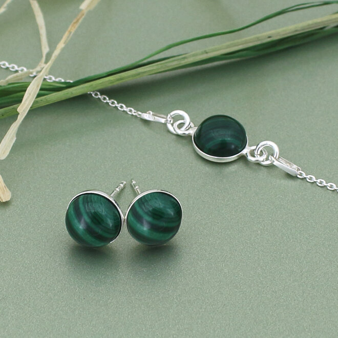 Ohrringe Grün Malachit Cabochon Ohrstecker - Sterling Silber - ARLIZI 2178 - Verde