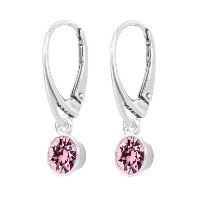 Earrings crystal pendant pink sterling silver - 1780