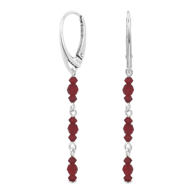 Oorbellen kristal rood sterling zilver - 2197