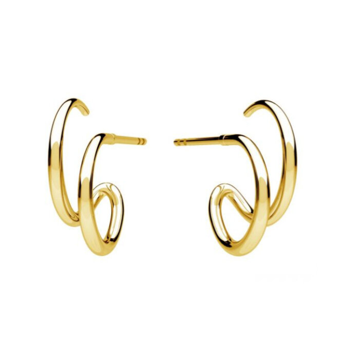 Earrings double ring ear studs gold plated - 2286