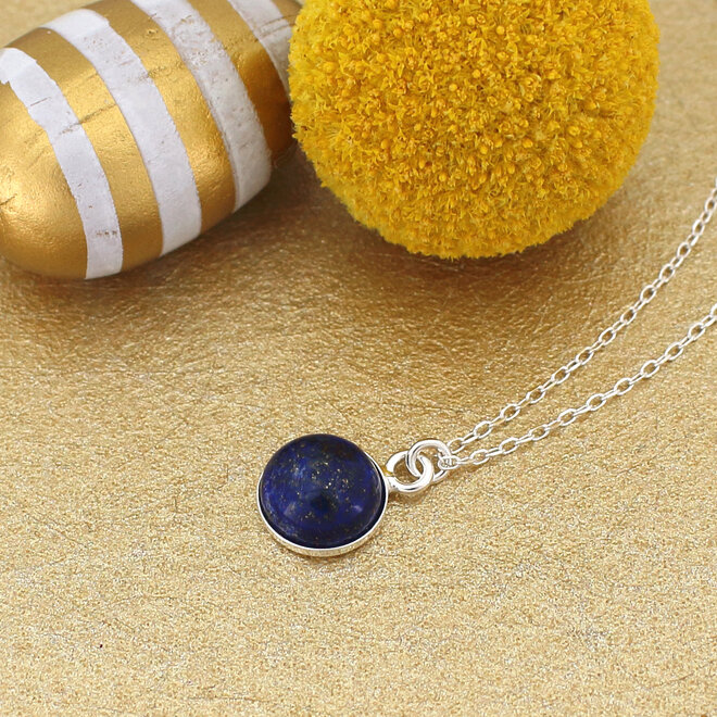 Ketting blauw lapis lazuli cabochon hanger - sterling zilver - ARLIZI 2290 -Joy
