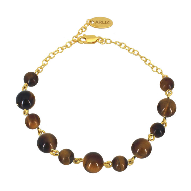 Armband Tigerauge Edelstein Perlen vergoldet - 2276