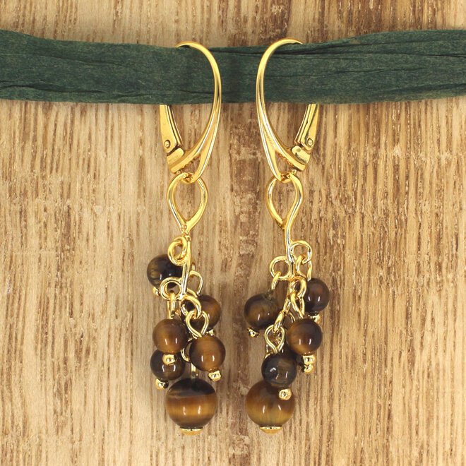 Earrings tiger eye gemstone bead pendant - gold plated - ARLIZI 2295 - Dilan