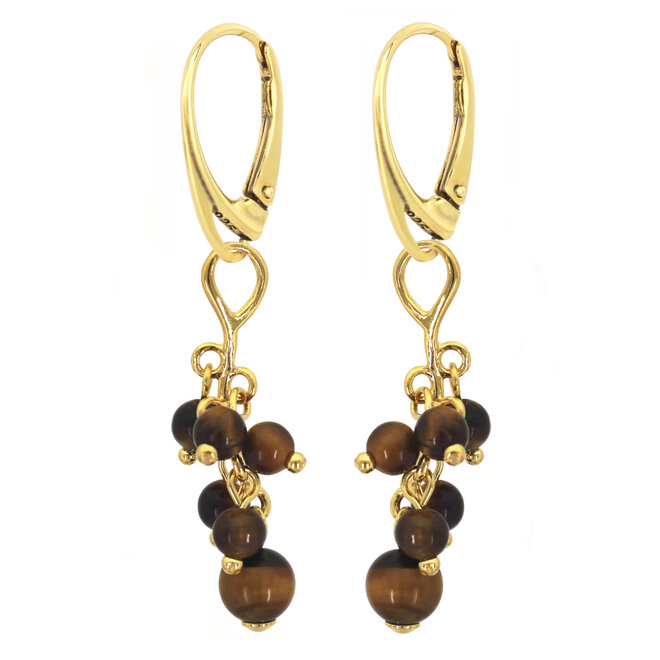 Earrings tiger eye gemstone bead pendant - gold plated - ARLIZI 2295 - Dilan