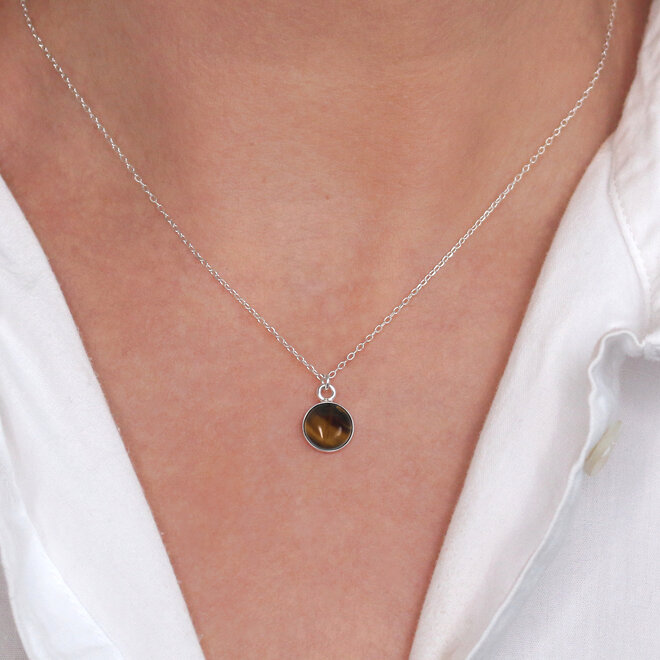 Necklace tiger's eye cabochon pendant - sterling silver - ARLIZI 2309 -Joy